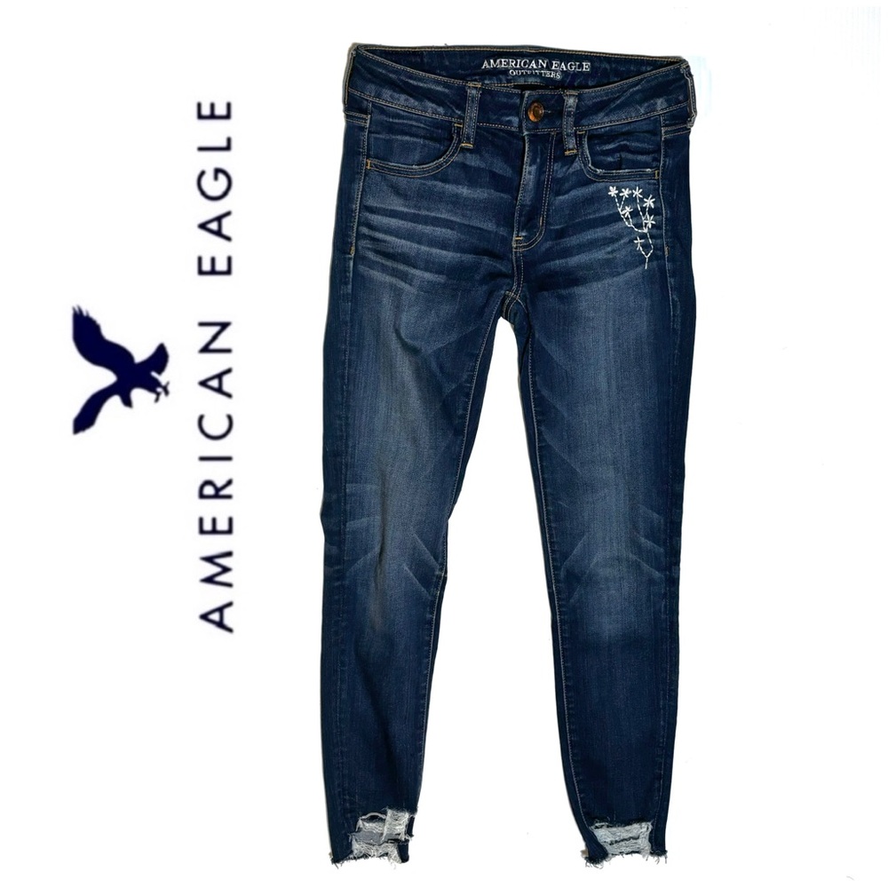 AE American Eagle Outfitters Jegging Jeans Floral Embroidery 2S / 2 Short